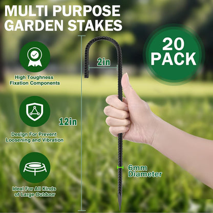 20 PCS Garden Ground Stakes 12" Rebar Stakes Heavy Duty J Shape