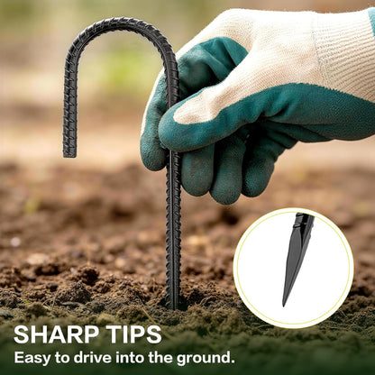 20 PCS Garden Ground Stakes 12" Rebar Stakes Heavy Duty J Shape