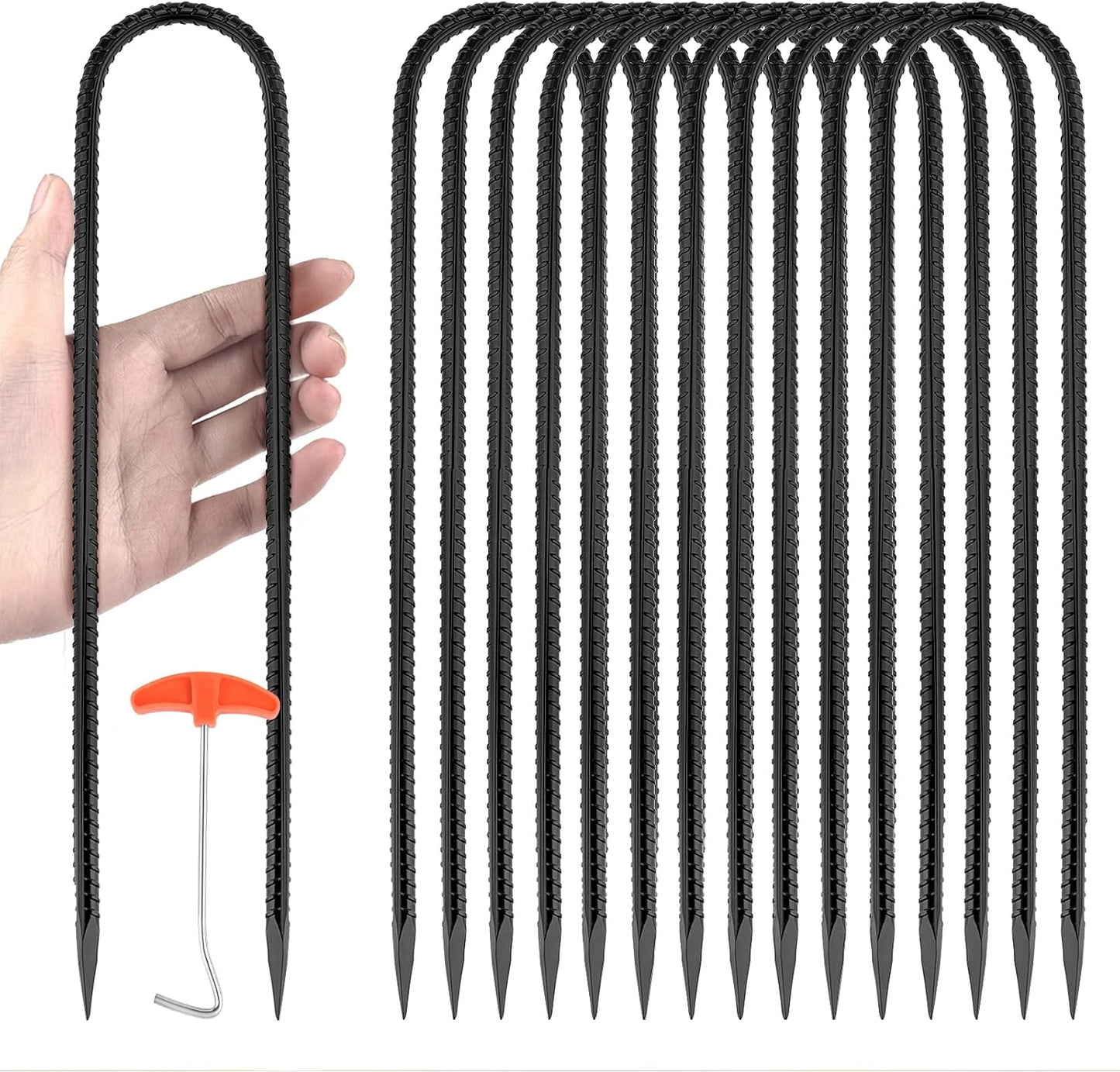 20 PCS Garden Ground Stakes 12" Rebar Stakes Heavy Duty J Shape