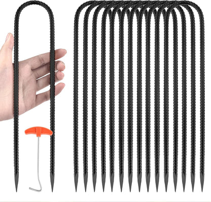 20 PCS Garden Ground Stakes 12" Rebar Stakes Heavy Duty J Shape