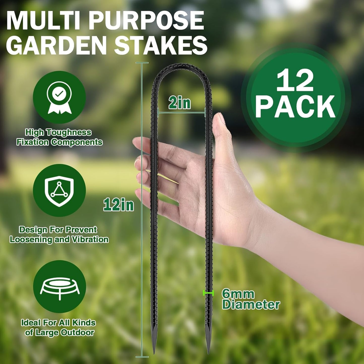 20 PCS Garden Ground Stakes 12" Rebar Stakes Heavy Duty J Shape