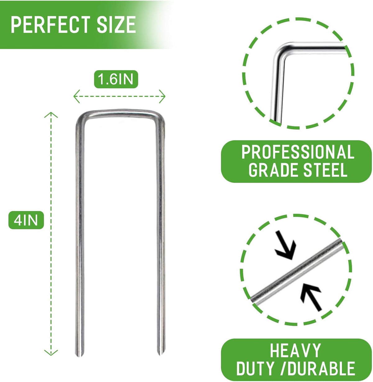Landscape Staples Galvanized Garden Stakes,4 inch 50 Pack 12 Gauge Heavy Duty Garden Pins for Fences, Lawns, Weed Barriers and Landscape Fabrics, Irrigation Hose,Yard Lawn, Landscape Fabric.