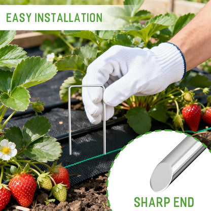Landscape Staples Galvanized Garden Stakes,4 inch 50 Pack 12 Gauge Heavy Duty Garden Pins for Fences, Lawns, Weed Barriers and Landscape Fabrics, Irrigation Hose,Yard Lawn, Landscape Fabric.