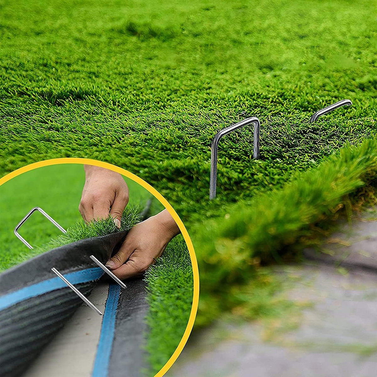 Landscape Staples Galvanized Garden Stakes,4 inch 50 Pack 12 Gauge Heavy Duty Garden Pins for Fences, Lawns, Weed Barriers and Landscape Fabrics, Irrigation Hose,Yard Lawn, Landscape Fabric.