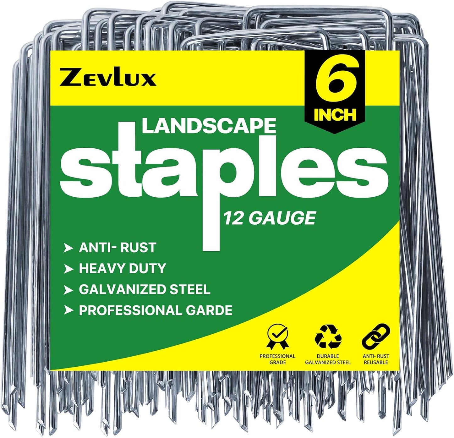Landscape Staples Galvanized Garden Stakes,4 inch 50 Pack 12 Gauge Heavy Duty Garden Pins for Fences, Lawns, Weed Barriers and Landscape Fabrics, Irrigation Hose,Yard Lawn, Landscape Fabric.