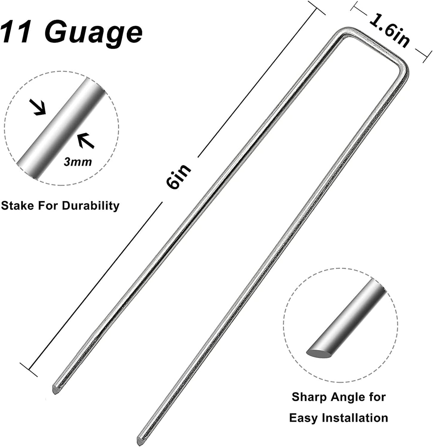 Landscape Staples Galvanized Garden Stakes,4 inch 50 Pack 12 Gauge Heavy Duty Garden Pins for Fences, Lawns, Weed Barriers and Landscape Fabrics, Irrigation Hose,Yard Lawn, Landscape Fabric.