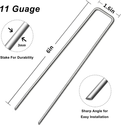 Landscape Staples Galvanized Garden Stakes,4 inch 50 Pack 12 Gauge Heavy Duty Garden Pins for Fences, Lawns, Weed Barriers and Landscape Fabrics, Irrigation Hose,Yard Lawn, Landscape Fabric.