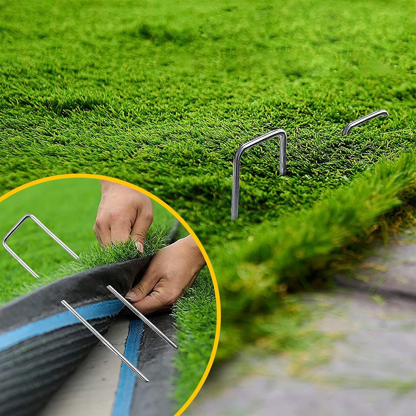 Landscape Staples Galvanized Garden Stakes,4 inch 50 Pack 12 Gauge Heavy Duty Garden Pins for Fences, Lawns, Weed Barriers and Landscape Fabrics, Irrigation Hose,Yard Lawn, Landscape Fabric.