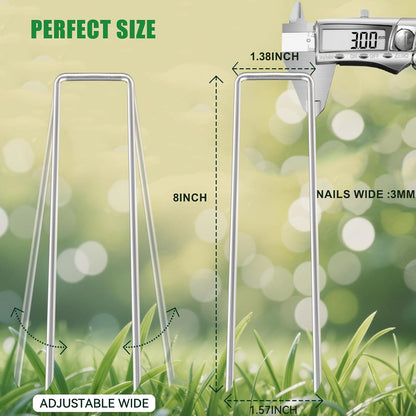 Landscape Staples Galvanized Garden Stakes,4 inch 50 Pack 12 Gauge Heavy Duty Garden Pins for Fences, Lawns, Weed Barriers and Landscape Fabrics, Irrigation Hose,Yard Lawn, Landscape Fabric.
