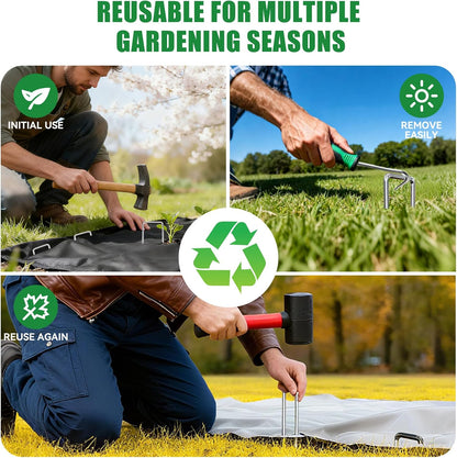 Landscape Staples Galvanized Garden Stakes,4 inch 50 Pack 12 Gauge Heavy Duty Garden Pins for Fences, Lawns, Weed Barriers and Landscape Fabrics, Irrigation Hose,Yard Lawn, Landscape Fabric.
