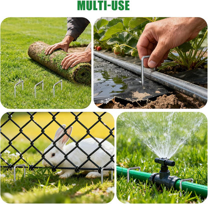 Landscape Staples Galvanized Garden Stakes,4 inch 50 Pack 12 Gauge Heavy Duty Garden Pins for Fences, Lawns, Weed Barriers and Landscape Fabrics, Irrigation Hose,Yard Lawn, Landscape Fabric.