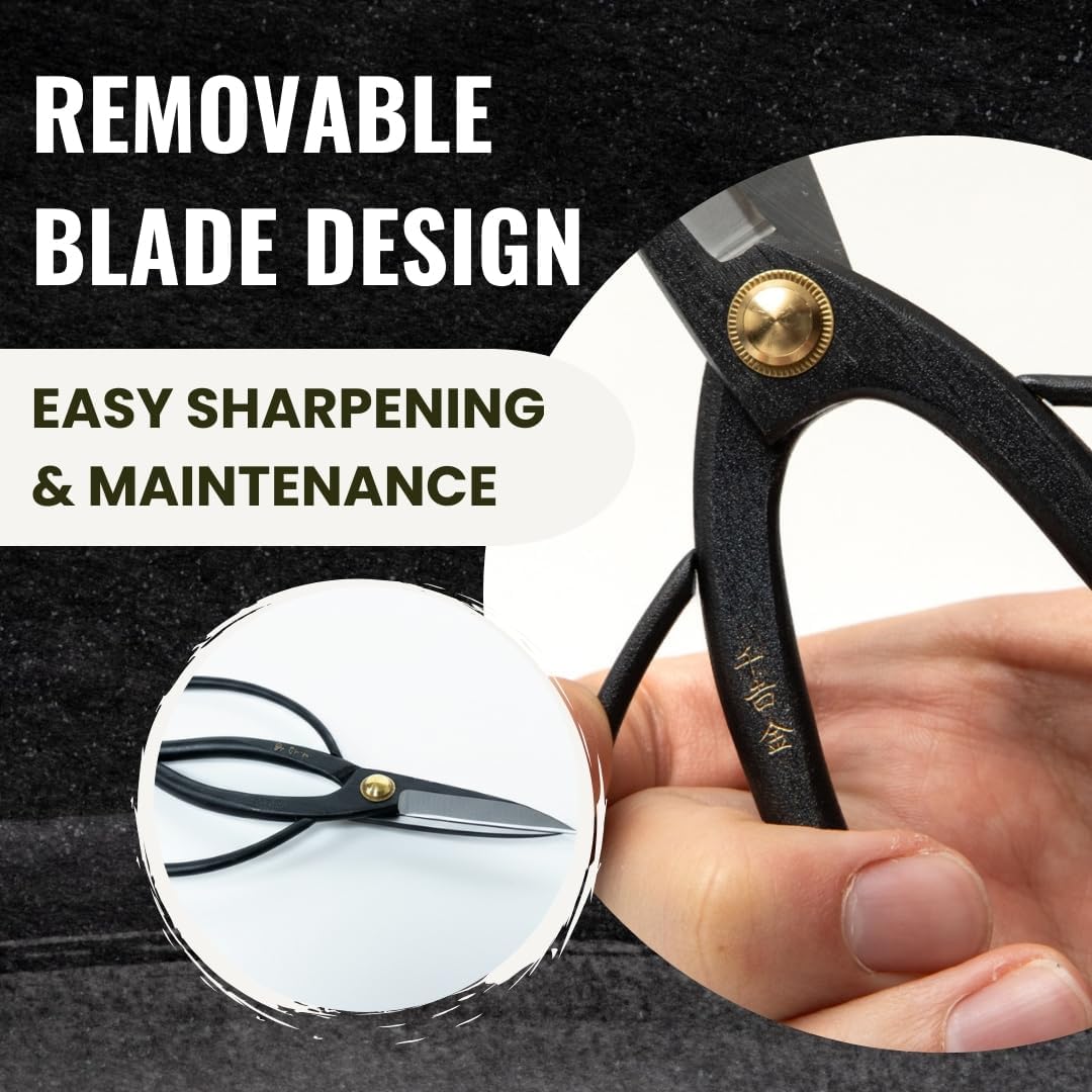 SenkichiKin Bonsai Scissors 7in (180mm) – Made in Japan Pruning Shears, Sharp Carbon Steel for Precision Trimming, Lightweight Tool for Bonsai, Flowers & Indoor Plants