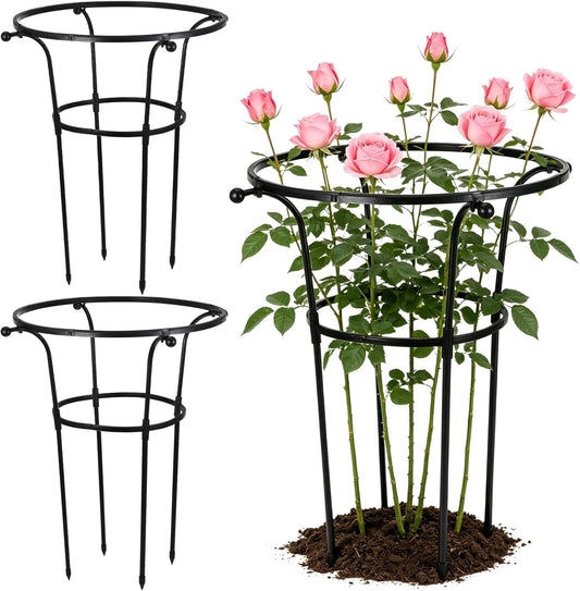2 Pack Large Peony Cages and Supports, 26" H x 20" D Grow Through Plant Support Rings, Sturdy Garden Trellis, Plastic Rings with Stainless Steel Core Stakes for Peonies, Roses & Top-Heavy Blooms