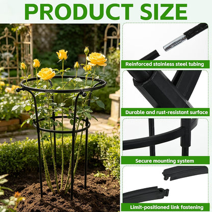 2 Pack Large Peony Cages and Supports, 26" H x 20" D Grow Through Plant Support Rings, Sturdy Garden Trellis, Plastic Rings with Stainless Steel Core Stakes for Peonies, Roses & Top-Heavy Blooms