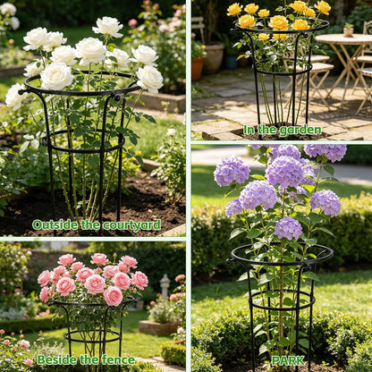 2 Pack Large Peony Cages and Supports, 26" H x 20" D Grow Through Plant Support Rings, Sturdy Garden Trellis, Plastic Rings with Stainless Steel Core Stakes for Peonies, Roses & Top-Heavy Blooms