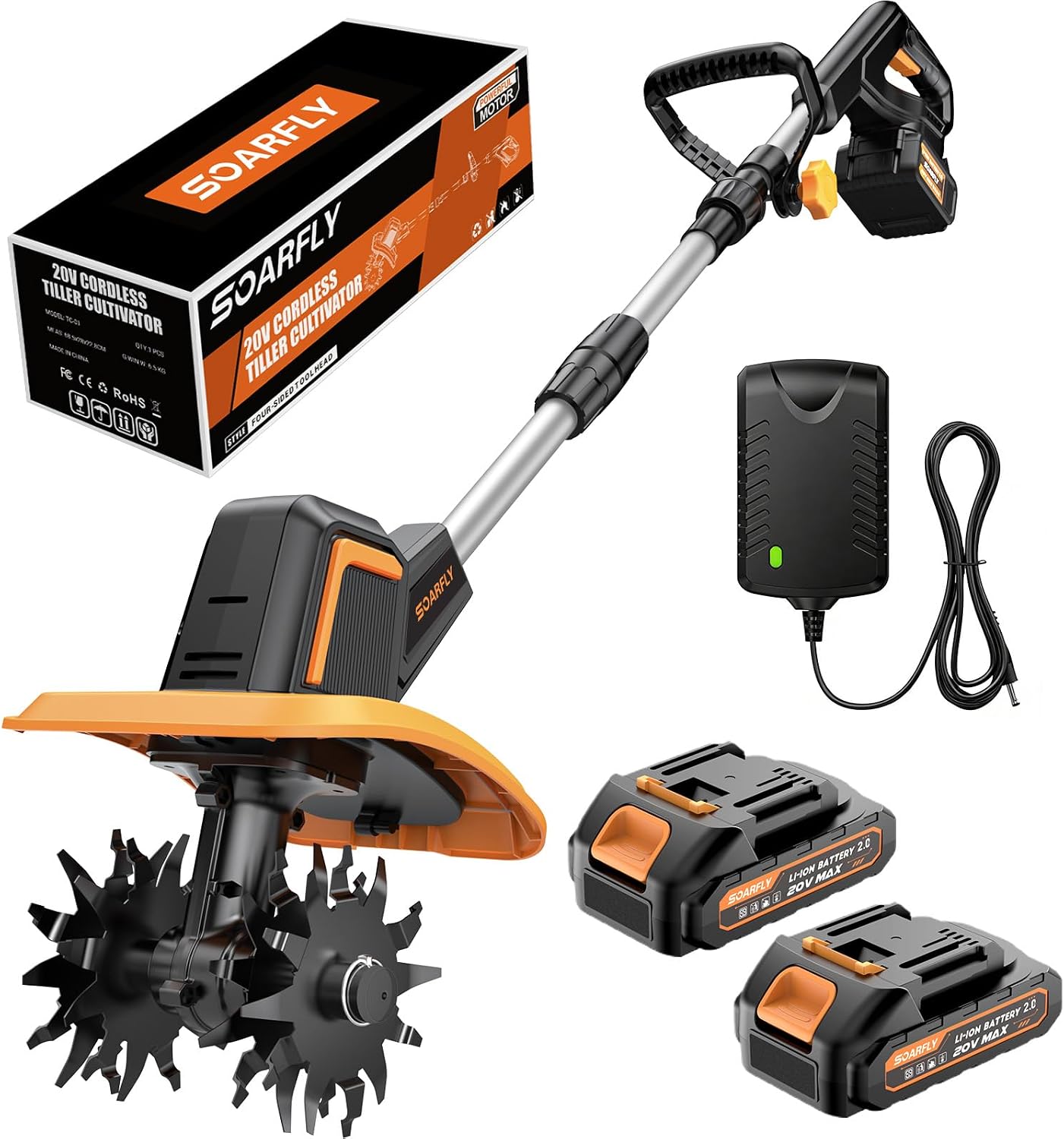 Cordless Tiller Cultivator for Gardening, 9" Width 6.6" Depth