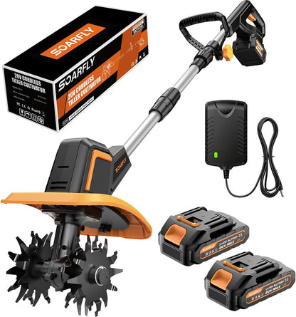 Cordless Tiller Cultivator for Gardening, 9" Width 6.6" Depth