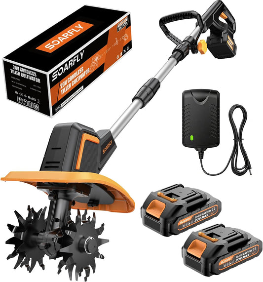 Cordless Tiller Cultivator for Gardening, 9" Width 6.6" Depth