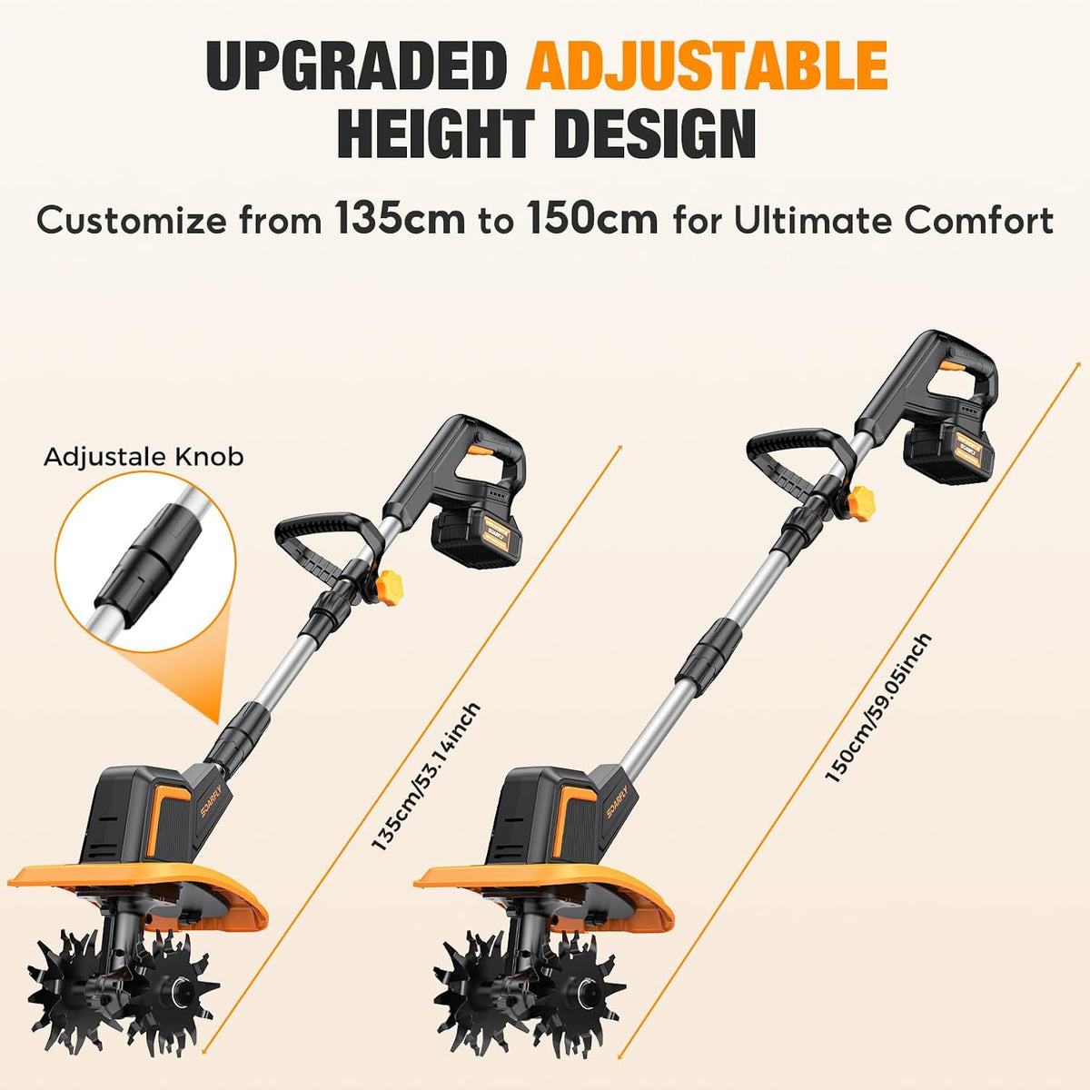 Cordless Tiller Cultivator for Gardening, 9" Width 6.6" Depth