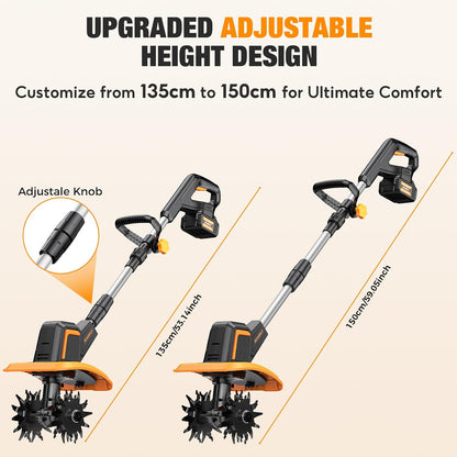 Cordless Tiller Cultivator for Gardening, 9" Width 6.6" Depth