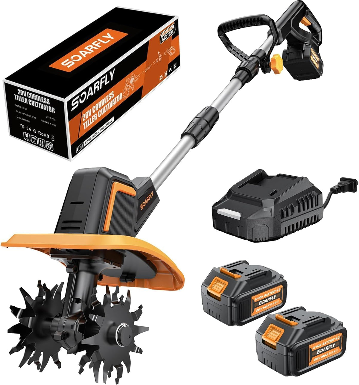 Cordless Tiller Cultivator for Gardening, 9" Width 6.6" Depth