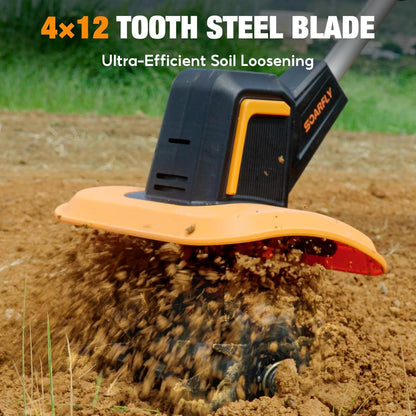 Cordless Tiller Cultivator for Gardening, 9" Width 6.6" Depth