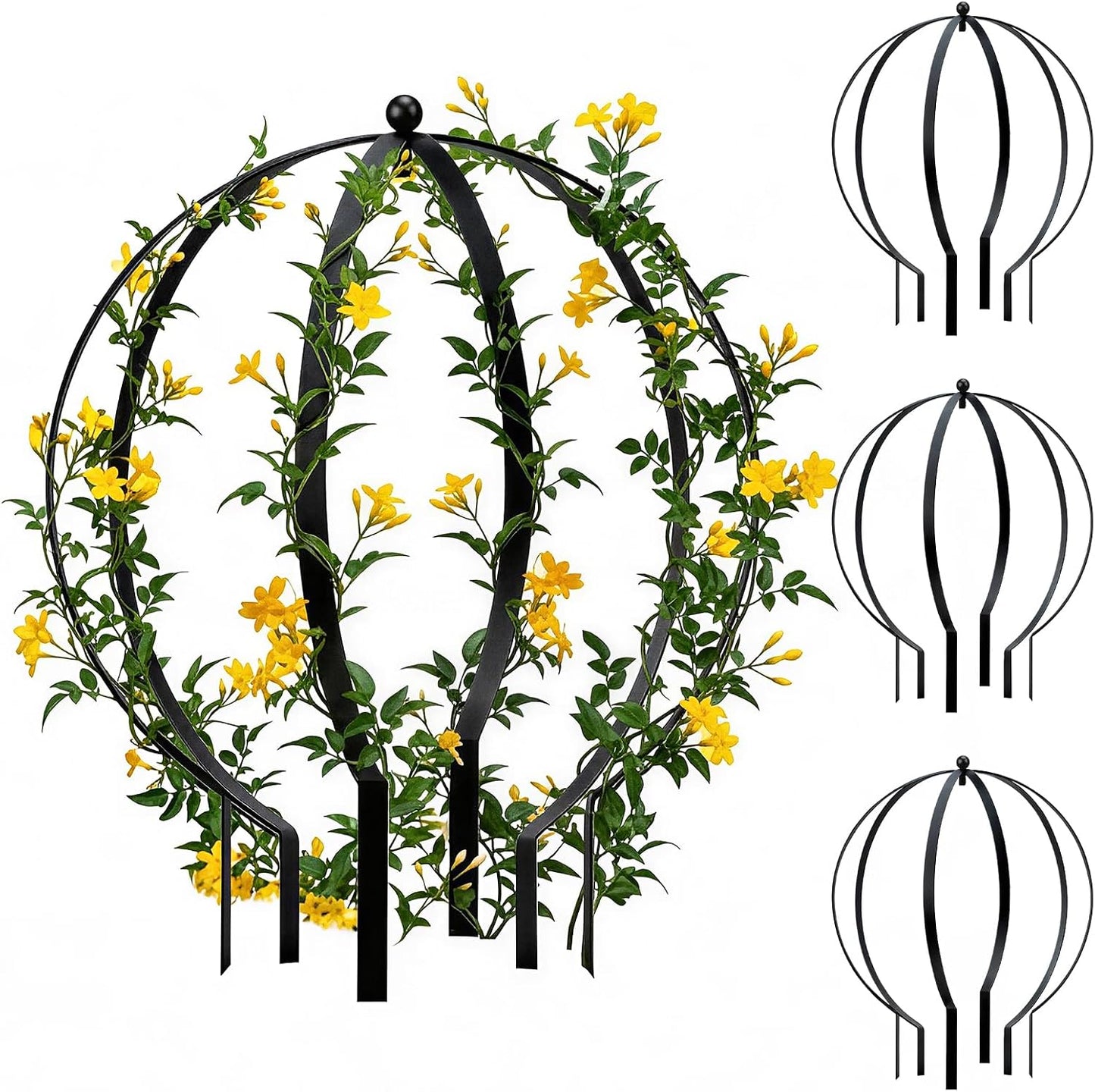 4 PCS Large Metal Round Trellis for Climbing Plants, Heavy Duty Thick Rustproof Obelisk, Garden Sphere Frame for Potted Roses Vines, Outdoor Garden Decor, Easy Assembly (25.2" x 21.3")
