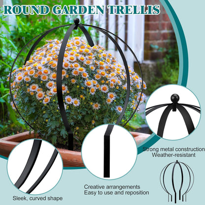 4 PCS Large Metal Round Trellis for Climbing Plants, Heavy Duty Thick Rustproof Obelisk, Garden Sphere Frame for Potted Roses Vines, Outdoor Garden Decor, Easy Assembly (25.2" x 21.3")