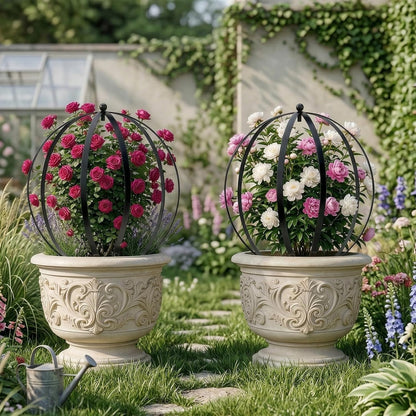4 PCS Large Metal Round Trellis for Climbing Plants, Heavy Duty Thick Rustproof Obelisk, Garden Sphere Frame for Potted Roses Vines, Outdoor Garden Decor, Easy Assembly (25.2" x 21.3")