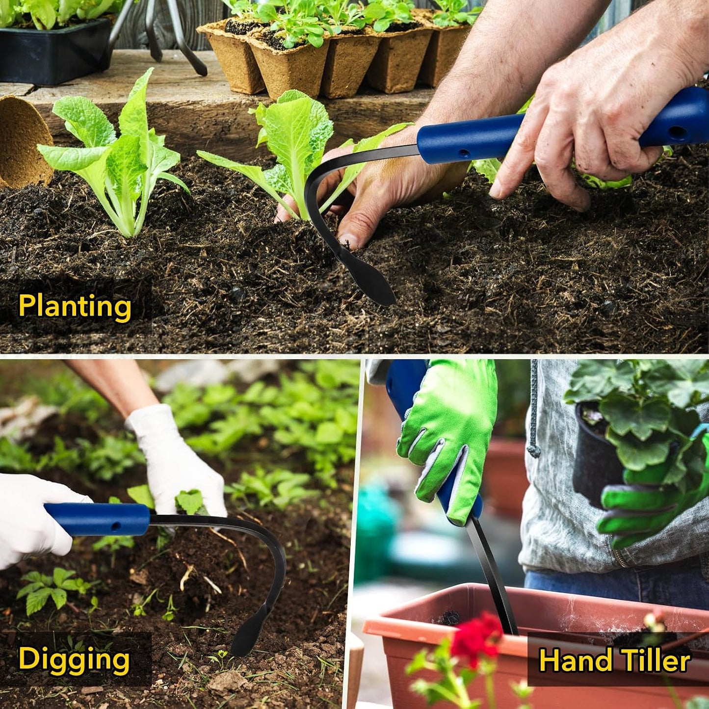 Manual Weed Puller Tool with Plastic Head, Lightweight Hand Weeder & Garden Cultivator, Reusable Weeding Tool with Plastic Handle for Flower Beds & Vegetable Garden