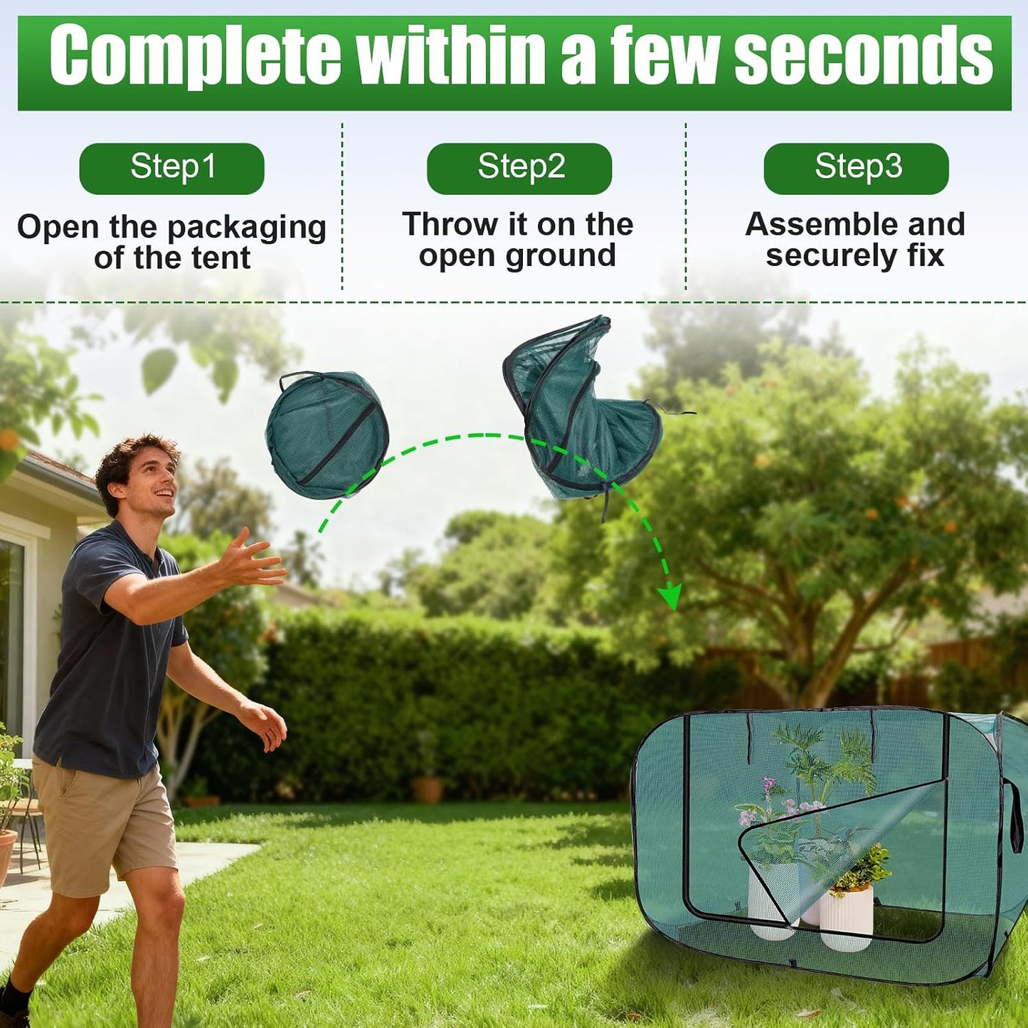 1 Pack 39 x 39 x 19in Pop-Up Garden Mesh Plant Cover with Zipper and Stakes