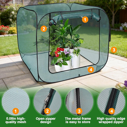 1 Pack 39 x 39 x 19in Pop-Up Garden Mesh Plant Cover with Zipper and Stakes