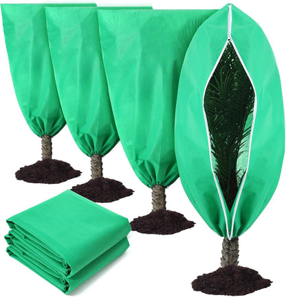 4 Pcs Plant Covers Freeze Protection Reusable Plant Protector with Zipper and Drawstring, Winter Bush Covers Freeze Protection from Cold Sun Frost Wind (32" X 47" + 47" X 71",Green)