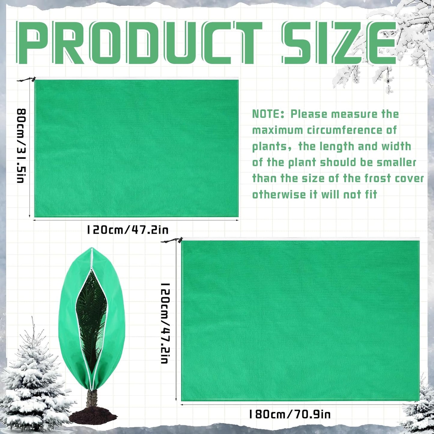 4 Pcs Plant Covers Freeze Protection Reusable Plant Protector with Zipper and Drawstring, Winter Bush Covers Freeze Protection from Cold Sun Frost Wind (32" X 47" + 47" X 71",Green)
