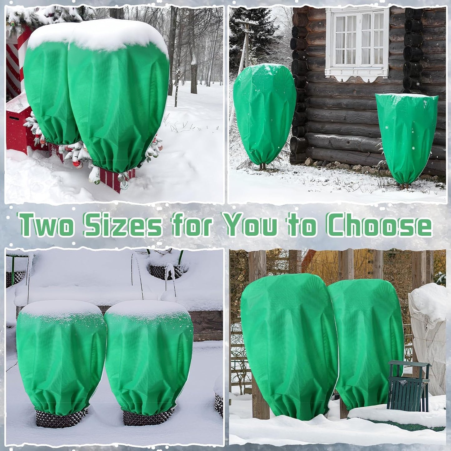 4 Pcs Plant Covers Freeze Protection Reusable Plant Protector with Zipper and Drawstring, Winter Bush Covers Freeze Protection from Cold Sun Frost Wind (32" X 47" + 47" X 71",Green)