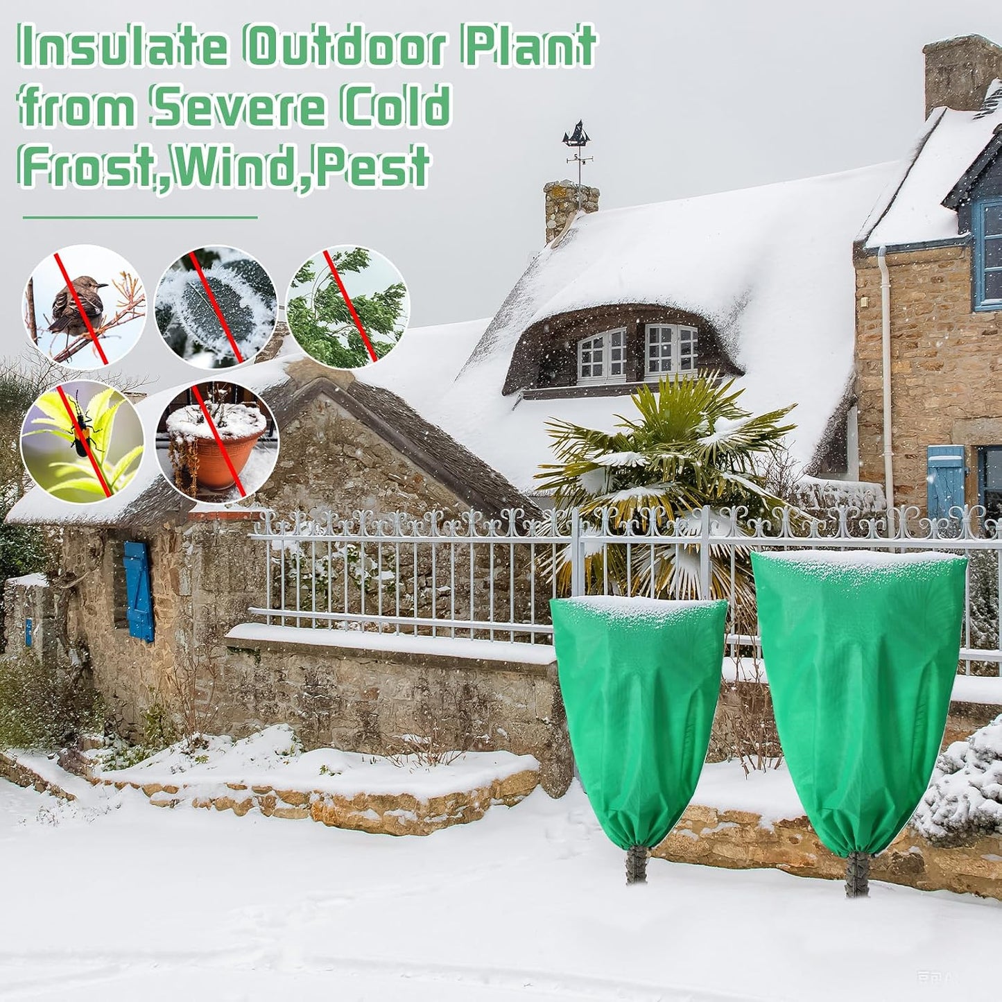 4 Pcs Plant Covers Freeze Protection Reusable Plant Protector with Zipper and Drawstring, Winter Bush Covers Freeze Protection from Cold Sun Frost Wind (32" X 47" + 47" X 71",Green)