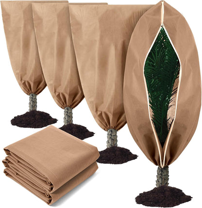 4 Pcs Plant Covers Freeze Protection Reusable Plant Protector with Zipper and Drawstring, Winter Bush Covers Freeze Protection from Cold Sun Frost Wind (32" X 47" + 47" X 71",Green)