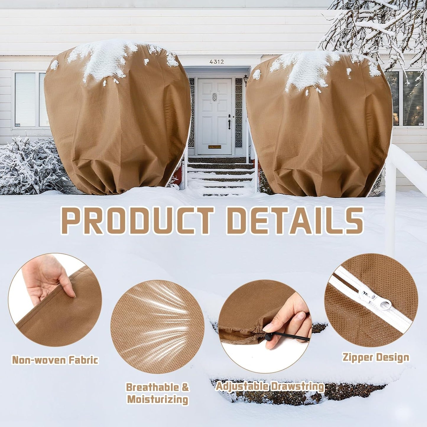 4 Pcs Plant Covers Freeze Protection Reusable Plant Protector with Zipper and Drawstring, Winter Bush Covers Freeze Protection from Cold Sun Frost Wind (32" X 47" + 47" X 71",Green)