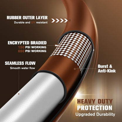 Heavy Duty Garden Hose 5/8" x 100ft, Flexible Lightweight Water Hose, Hybrid Rubber, NO Kink, 650 Burst PSI, Male to Female Fittings