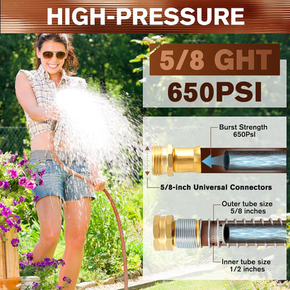 Heavy Duty Garden Hose 5/8" x 100ft, Flexible Lightweight Water Hose, Hybrid Rubber, NO Kink, 650 Burst PSI, Male to Female Fittings