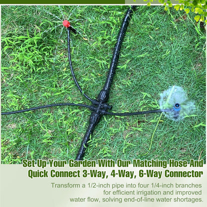 100FT 1/2 Inch Drip Irrigation Tubing with 10 Pack 1/2" to 1/4" Drip Irrigation Fittings, Drip Line Hose & Push-to-Fit 3-Way | 4-Way | 6-Way Splitter Connectors, for Drip Irrigation System