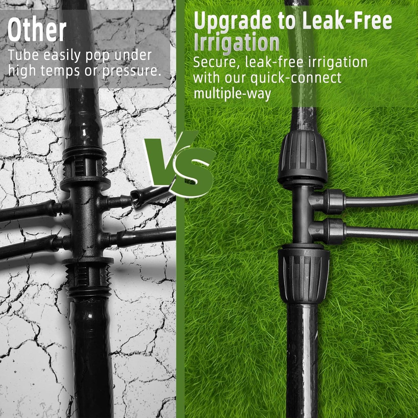 100FT 1/2 Inch Drip Irrigation Tubing with 10 Pack 1/2" to 1/4" Drip Irrigation Fittings, Drip Line Hose & Push-to-Fit 3-Way | 4-Way | 6-Way Splitter Connectors, for Drip Irrigation System