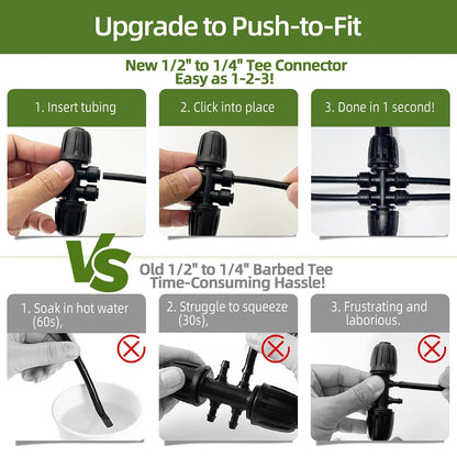 100FT 1/2 Inch Drip Irrigation Tubing with 10 Pack 1/2" to 1/4" Drip Irrigation Fittings, Drip Line Hose & Push-to-Fit 3-Way | 4-Way | 6-Way Splitter Connectors, for Drip Irrigation System