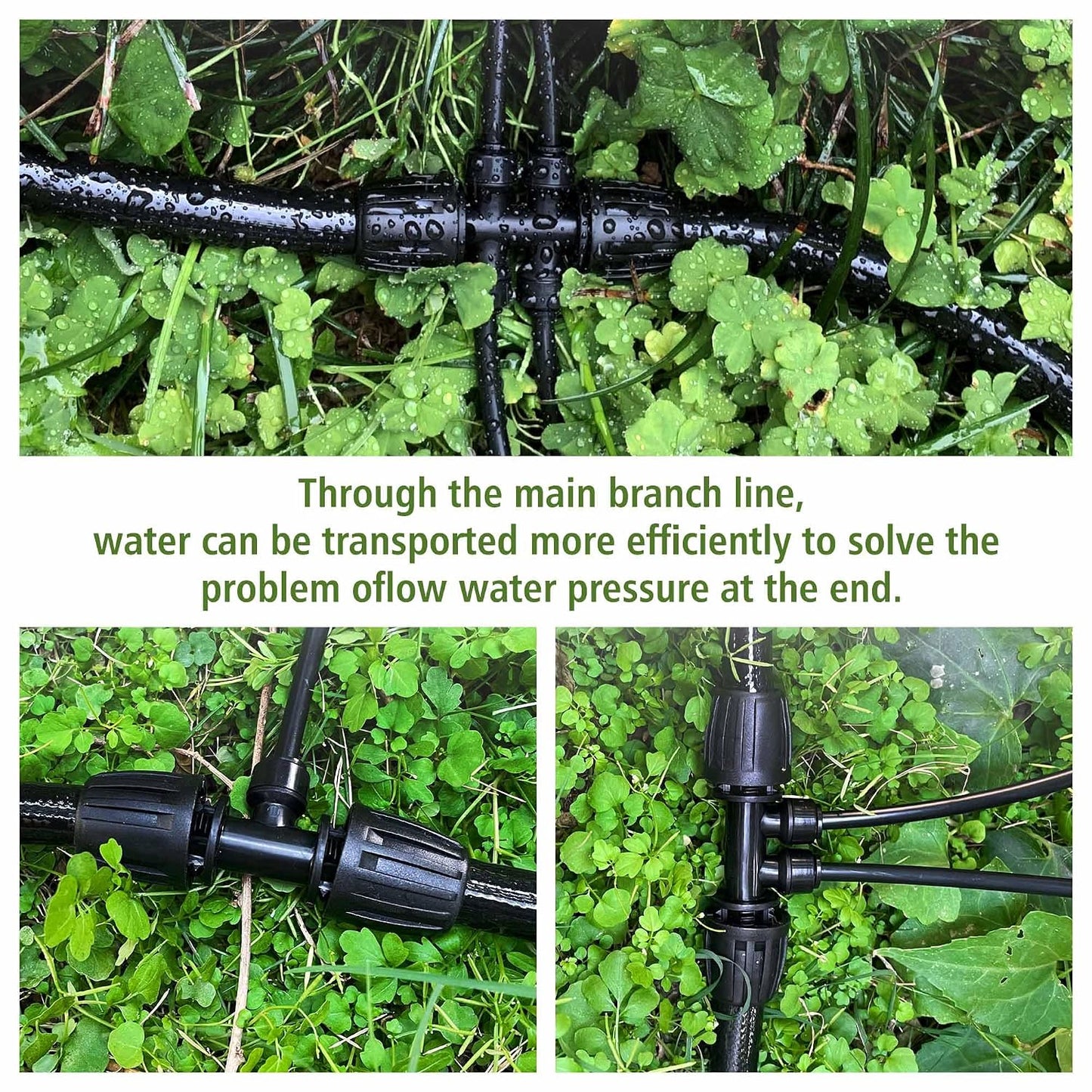 100FT 1/2 Inch Drip Irrigation Tubing with 10 Pack 1/2" to 1/4" Drip Irrigation Fittings, Drip Line Hose & Push-to-Fit 3-Way | 4-Way | 6-Way Splitter Connectors, for Drip Irrigation System