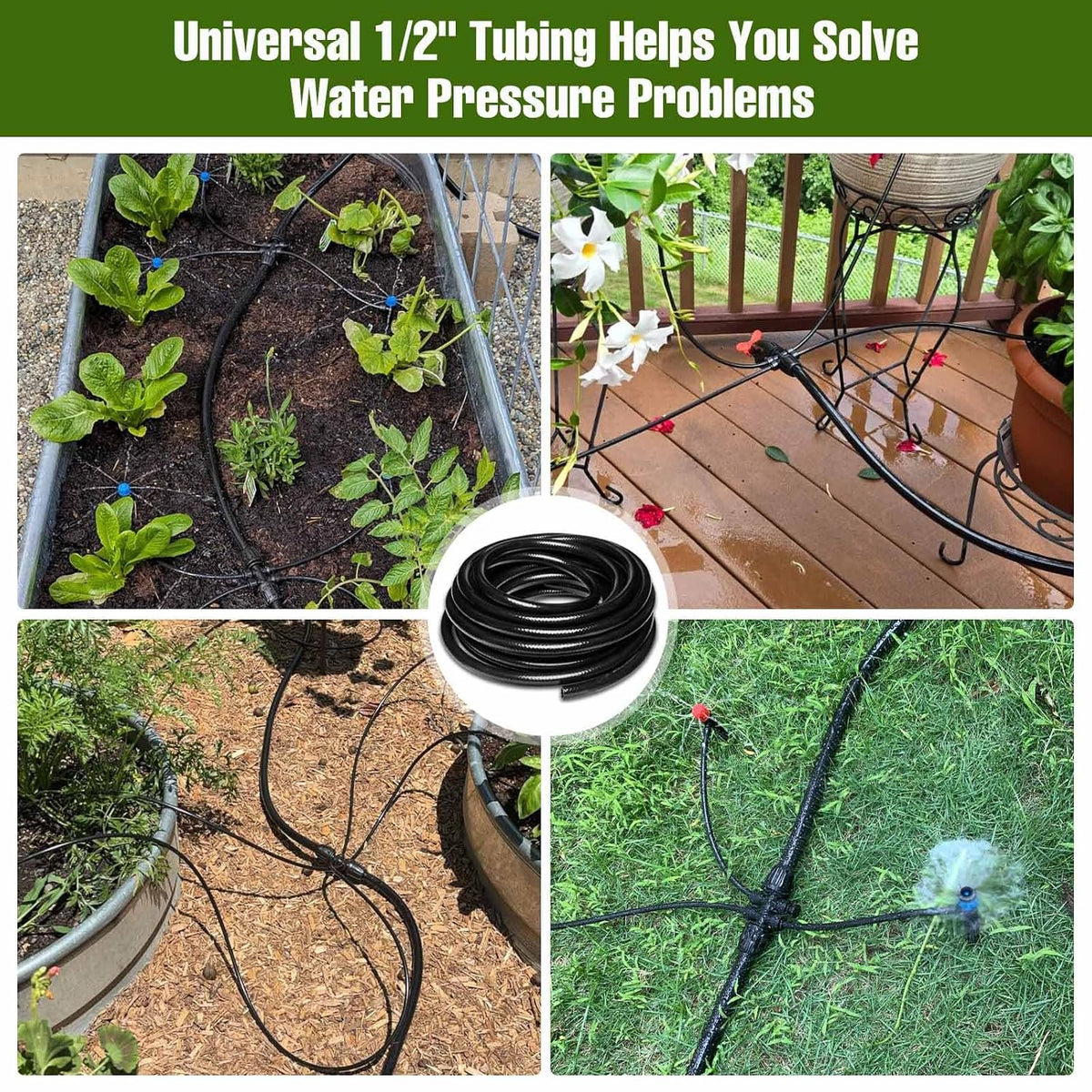 100FT 1/2 Inch Drip Irrigation Tubing with 10 Pack 1/2" to 1/4" Drip Irrigation Fittings, Drip Line Hose & Push-to-Fit 3-Way | 4-Way | 6-Way Splitter Connectors, for Drip Irrigation System