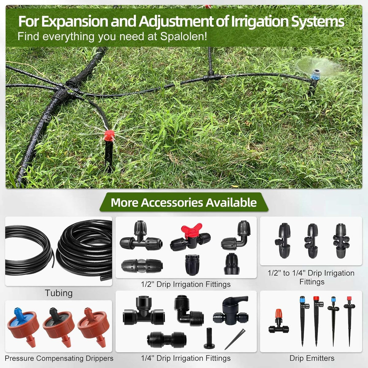 100FT 1/2 Inch Drip Irrigation Tubing with 10 Pack 1/2" to 1/4" Drip Irrigation Fittings, Drip Line Hose & Push-to-Fit 3-Way | 4-Way | 6-Way Splitter Connectors, for Drip Irrigation System
