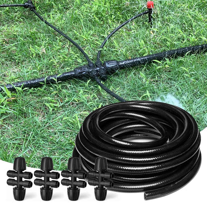100FT 1/2 Inch Drip Irrigation Tubing with 10 Pack 1/2" to 1/4" Drip Irrigation Fittings, Drip Line Hose & Push-to-Fit 3-Way | 4-Way | 6-Way Splitter Connectors, for Drip Irrigation System