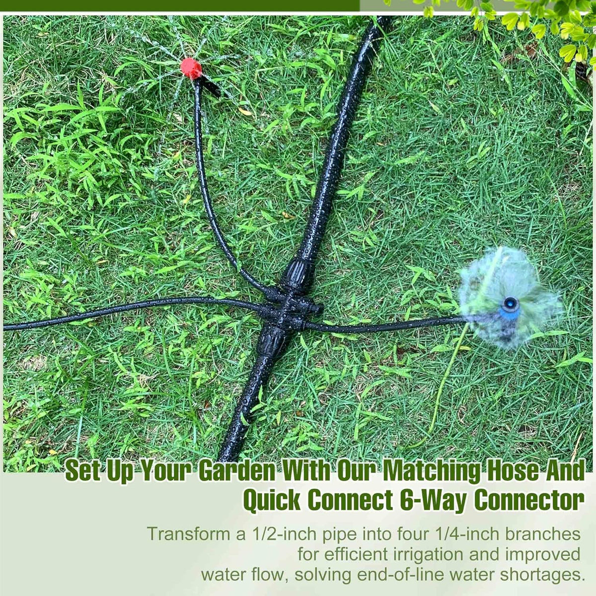 100FT 1/2 Inch Drip Irrigation Tubing with 10 Pack 1/2" to 1/4" Drip Irrigation Fittings, Drip Line Hose & Push-to-Fit 3-Way | 4-Way | 6-Way Splitter Connectors, for Drip Irrigation System