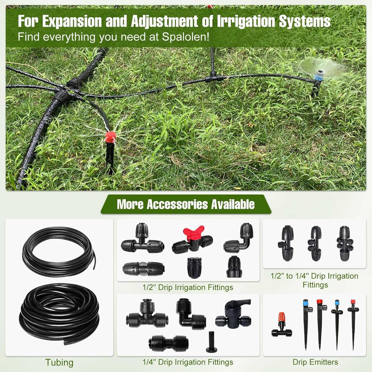 100FT 1/2 Inch Drip Irrigation Tubing with 10 Pack 1/2" to 1/4" Drip Irrigation Fittings, Drip Line Hose & Push-to-Fit 3-Way | 4-Way | 6-Way Splitter Connectors, for Drip Irrigation System