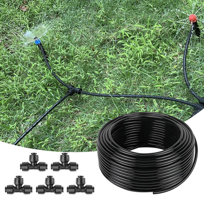 100FT 1/2 Inch Drip Irrigation Tubing with 10 Pack 1/2" to 1/4" Drip Irrigation Fittings, Drip Line Hose & Push-to-Fit 3-Way | 4-Way | 6-Way Splitter Connectors, for Drip Irrigation System